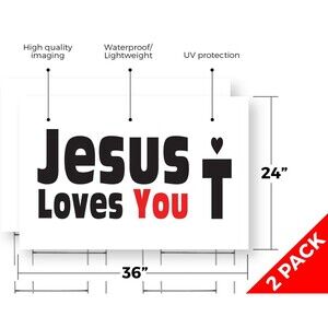 2 Pack Jesus Loves You Yard Sign 24"x36" Single Sided Weatherproof Stake USA NEW